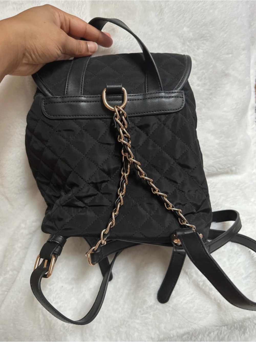 Forever 21 Black Padded Backpack with Gold Chain